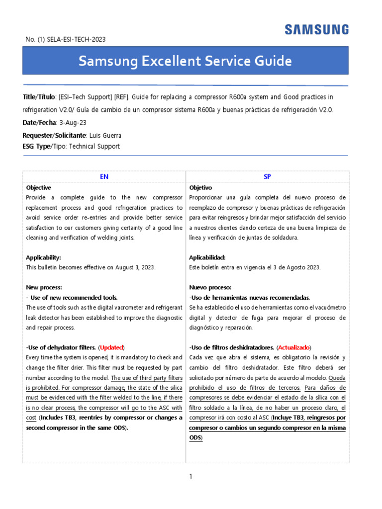 (ESITech Support) (REF) Guide For Replacing A Compressor R600a