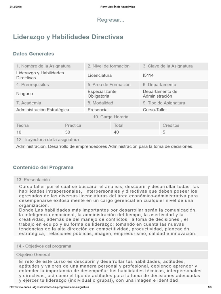 Liderazgo y Habilidades Directivas CUCEA | PDF | Liderazgo | Toma de ...