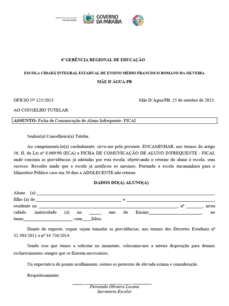 Encaminhamento de Aluno Infrequente ao CT | PDF | Finanças e ...