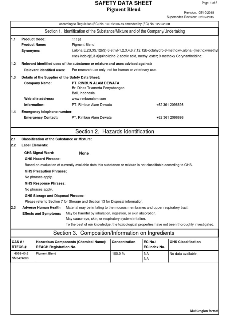 MSDS Pigment Blend | PDF