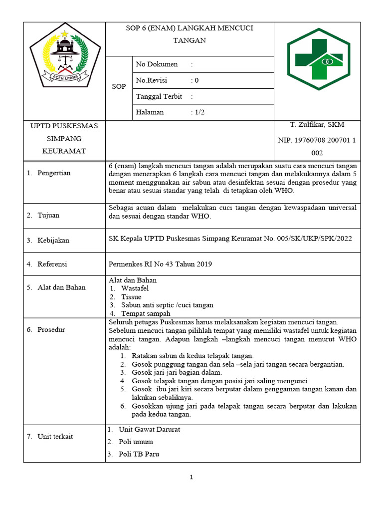 Sop 6 Langkah Cuci Tangan Pdf