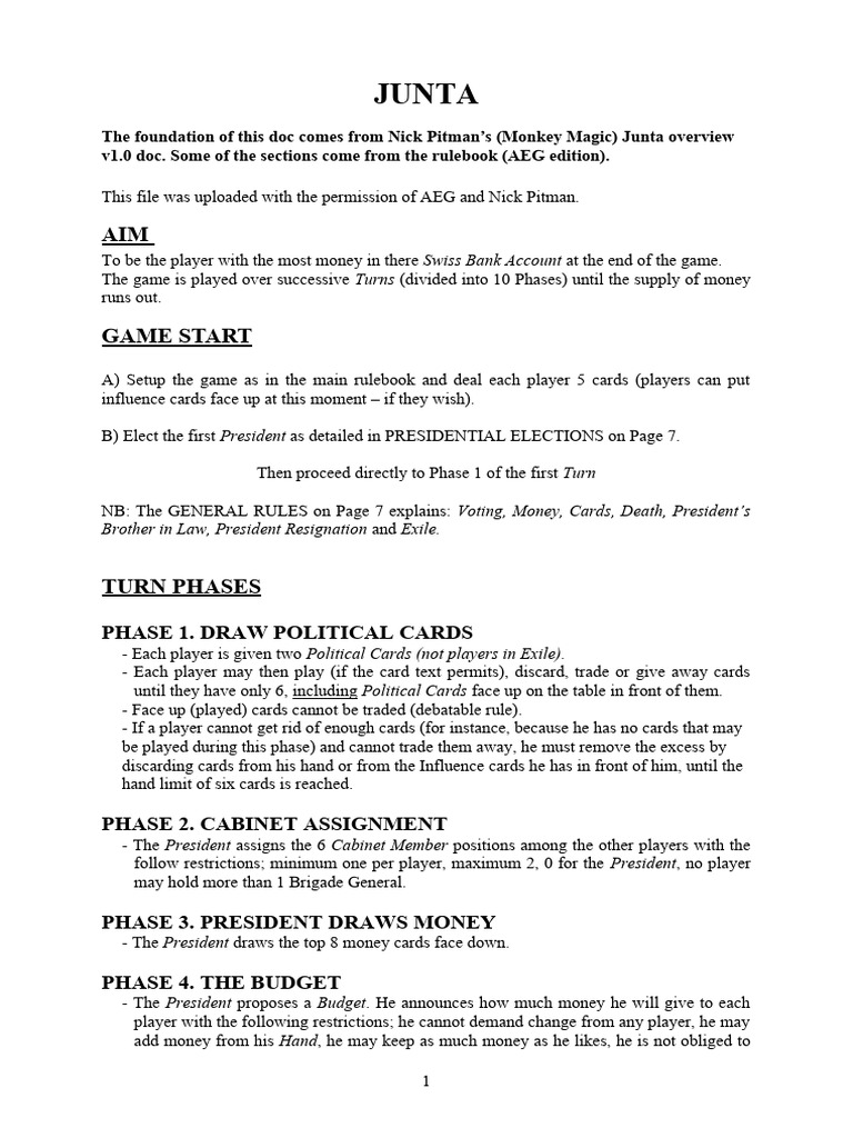 Junta Game Rules Overview | PDF | History
