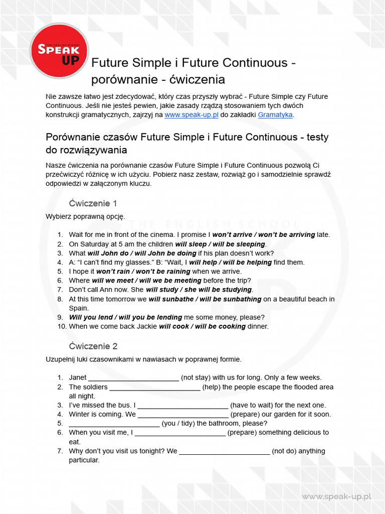 Present Continuous Present Simple Cwiczenia
