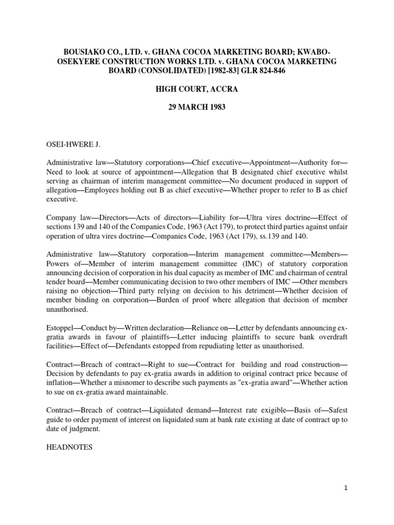 Bousiako Co LTD v. Ghana Cocoa Marketing Board PDF