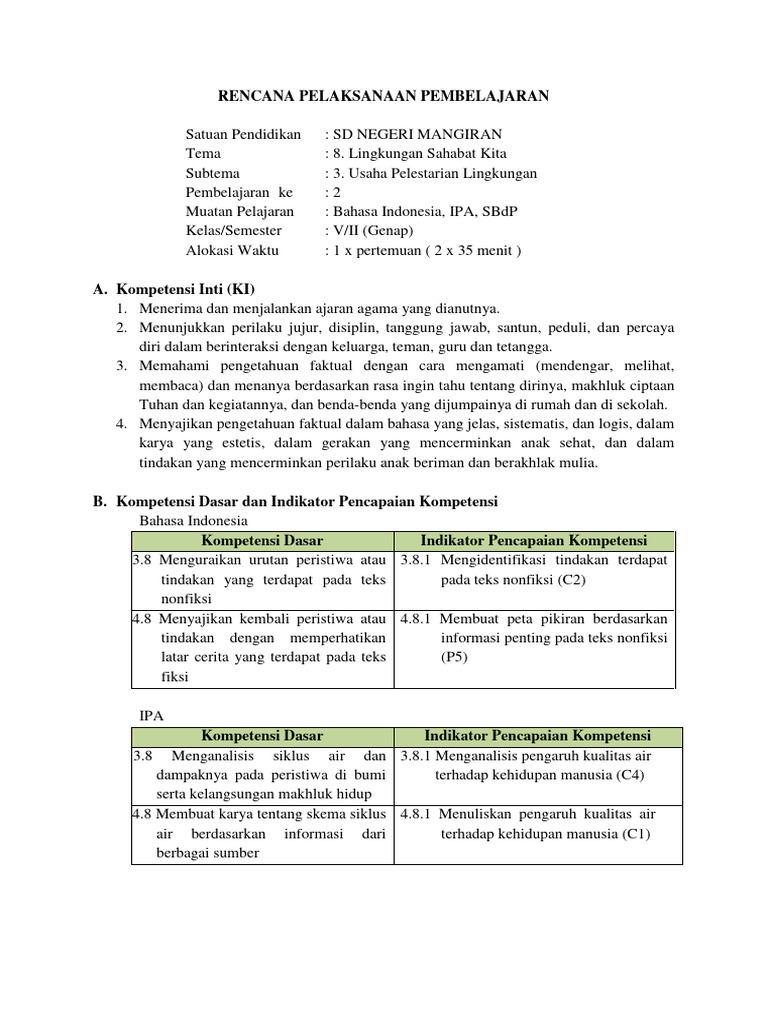 RPP Ukin Kelas 5 Tema 8 ST 3 PB 2 | PDF