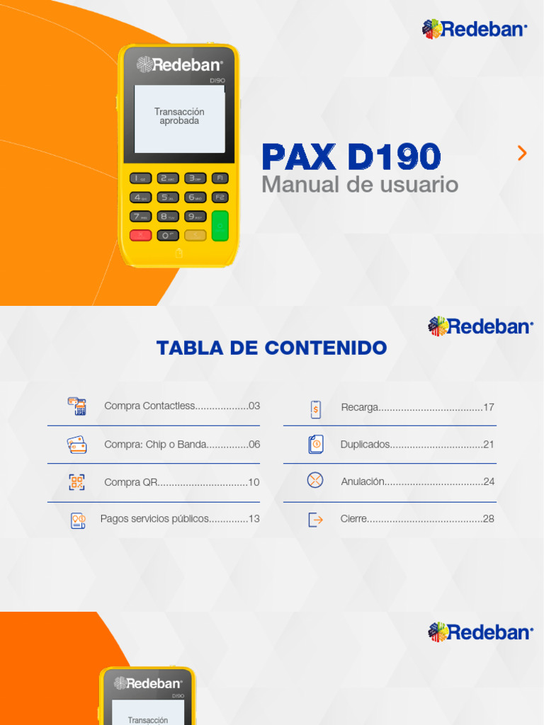 Manual Pax d190 PDF Tarjeta de débito Tarjeta de crédito