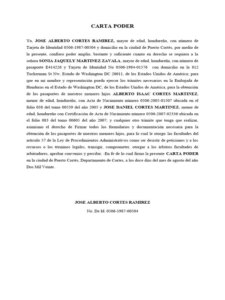 Poder para tramitar pasaporte infantil | PDF | Derecho