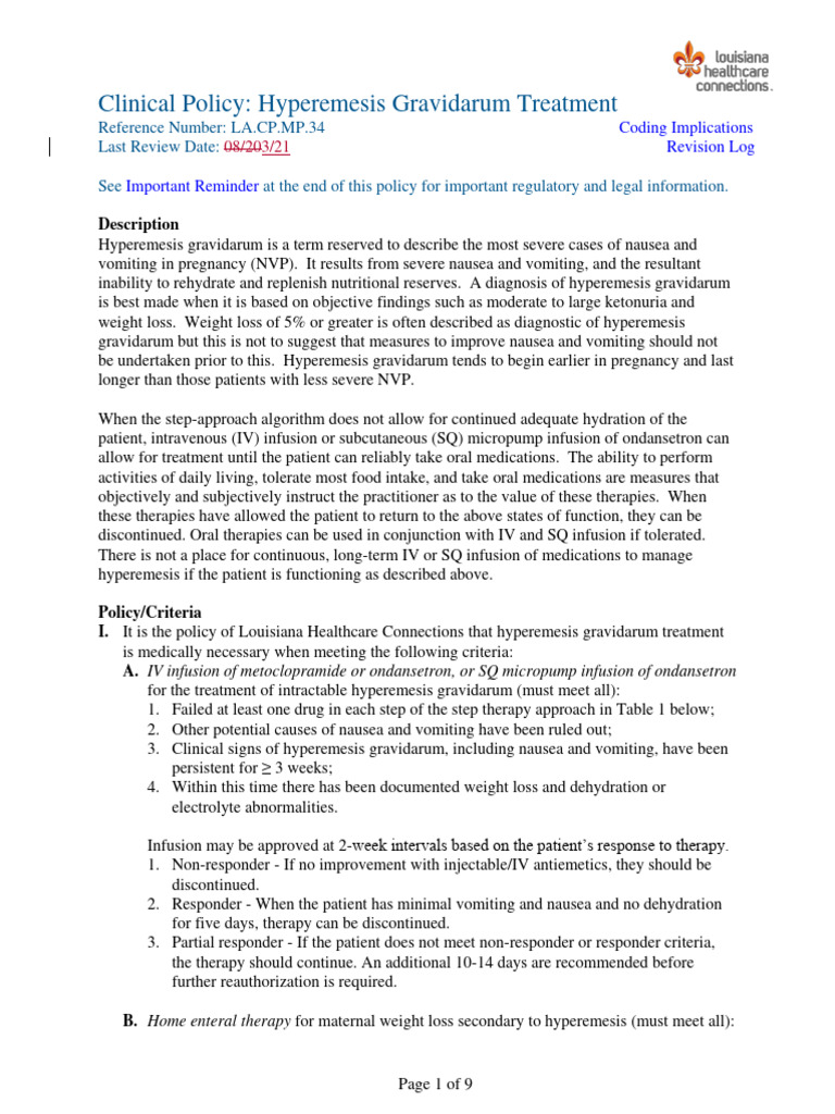 1215 LHCC LA - CP.MP.34 Hyperemesis Gravidarum Treatment | PDF | Nausea ...