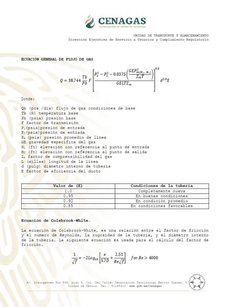 Ecuaciones de Flujo de Gas y Fricción | PDF | Gases | Física Matemática