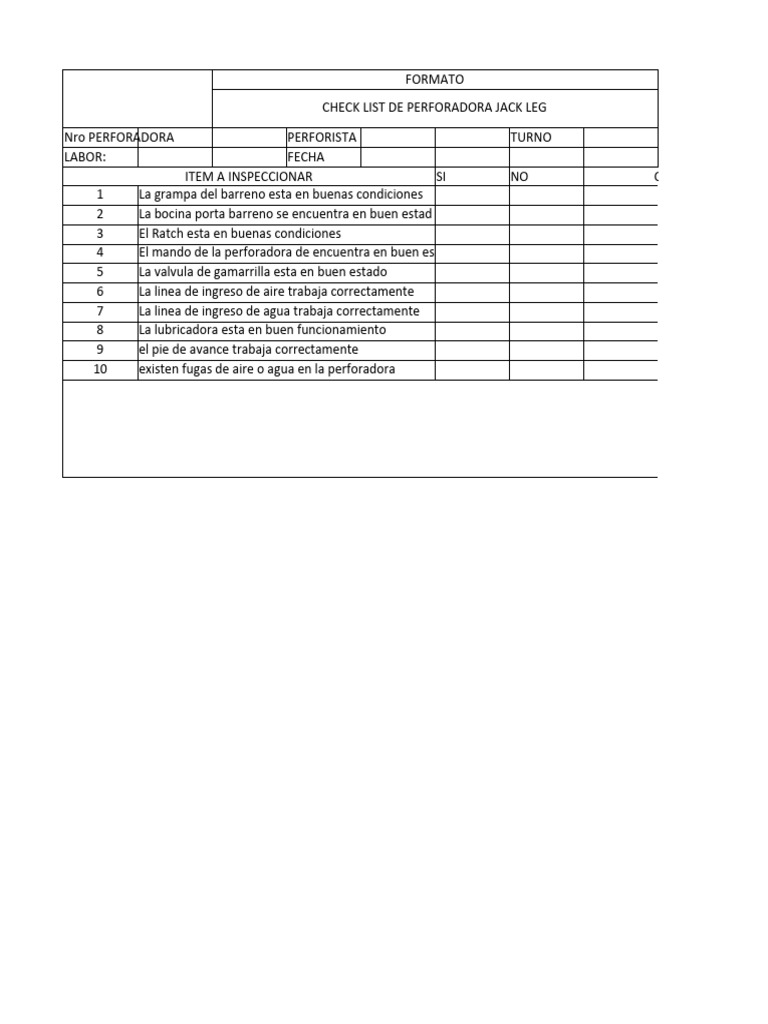 Checklist de Inspección Jack Leg | PDF