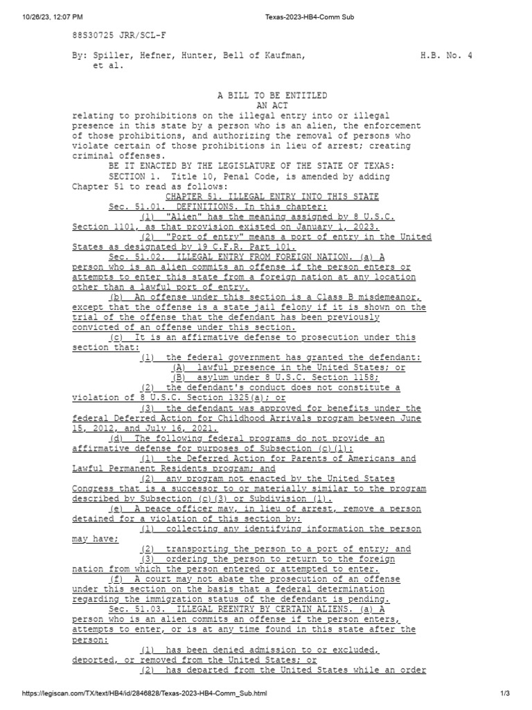 Text of Texas House Bill 4 (2023) PDF Indemnity Justice