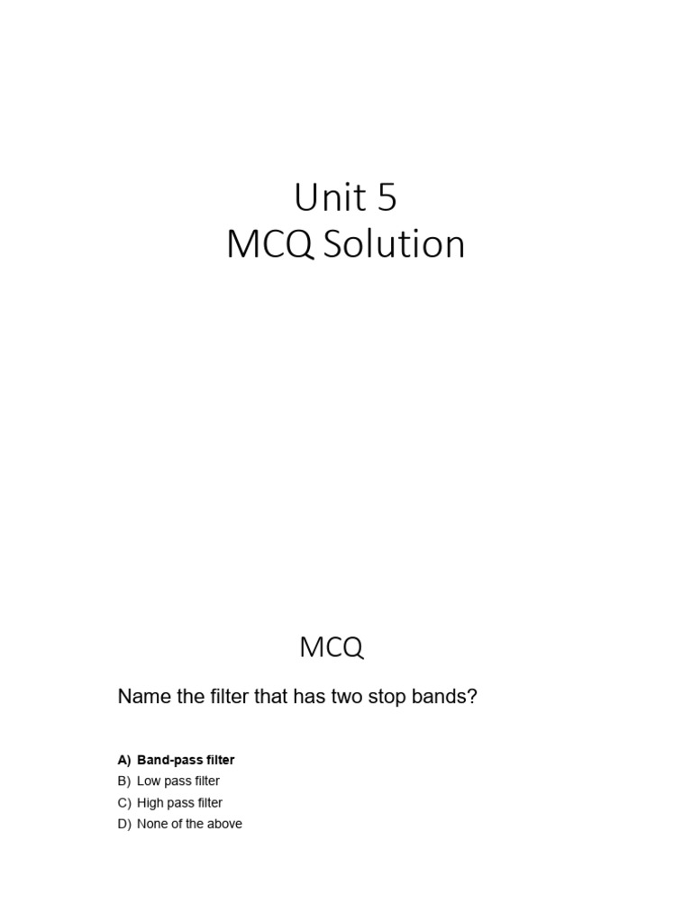 Unit 5 ECE131 Worksheet MCQ Solution PDF Electronic Filter