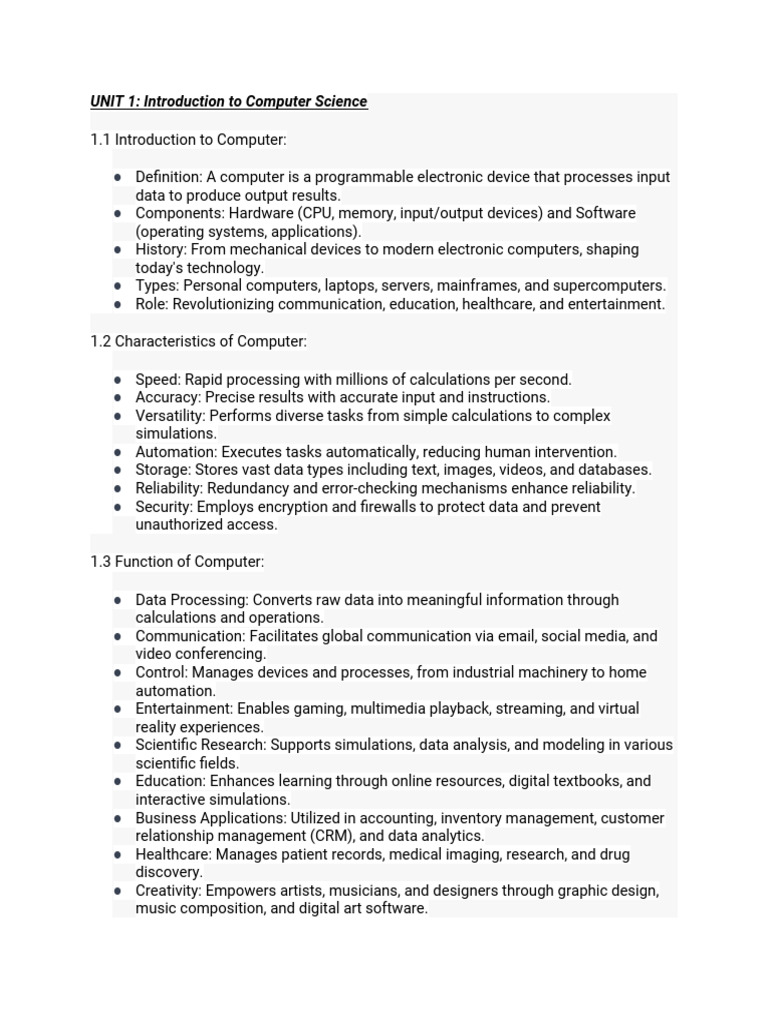 UNIT 1 - Introduction To Computer Science | PDF | Computer Data Storage ...