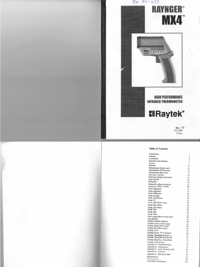 Pirômetro Raytek - Modelo Raynger MX4 - Manual | PDF