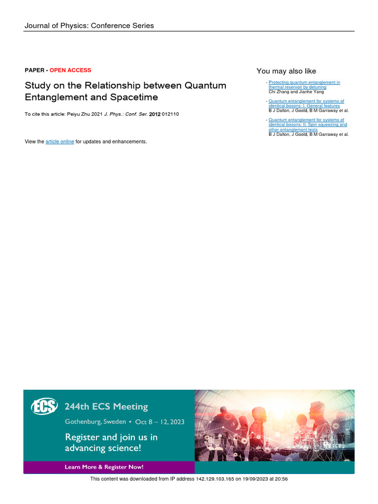 Quantum Entanglement and Spacetime Relations | PDF | Quantum Mechanics ...