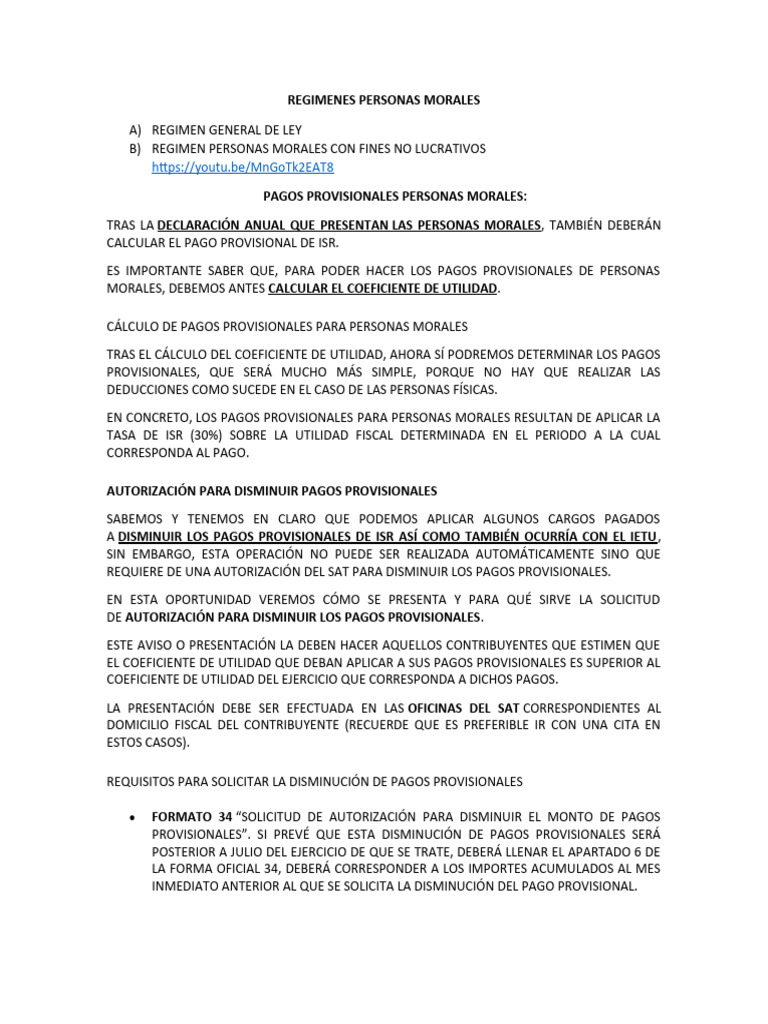 Pagos Provisionales ISR Personas Morales | PDF | Impuesto sobre la renta