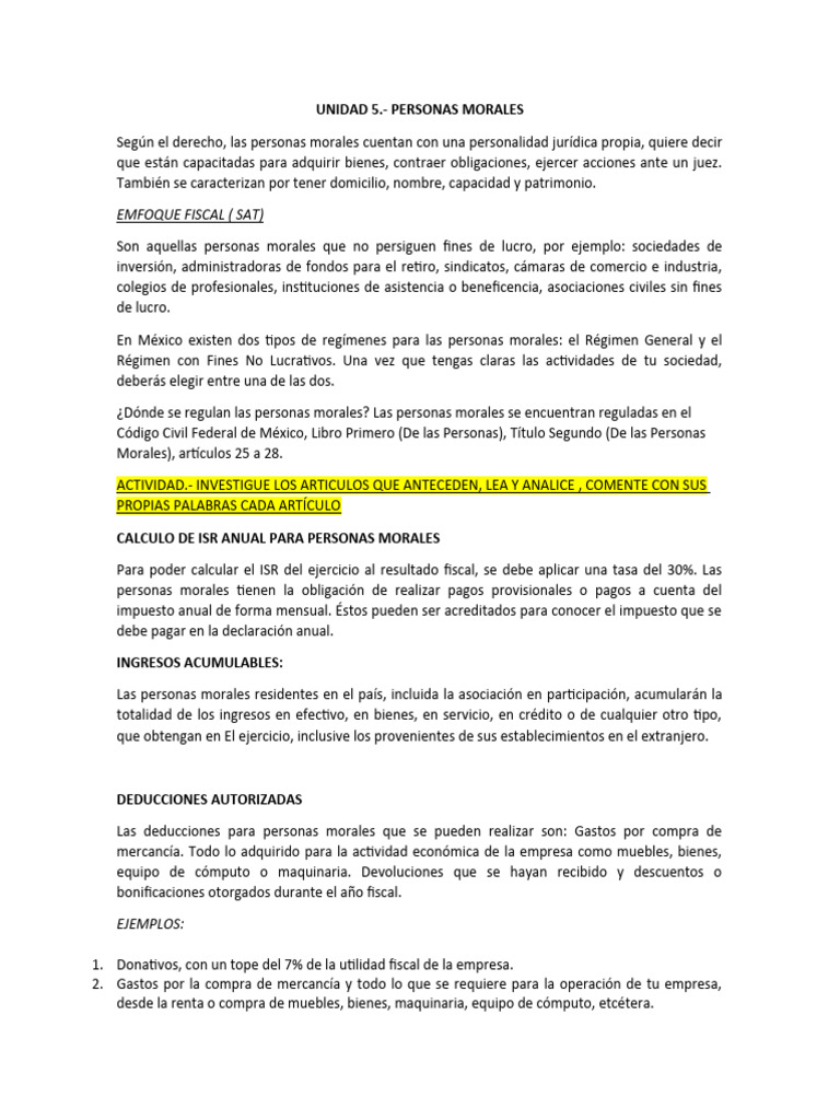 Régimen Fiscal para Personas Morales | PDF | Impuesto sobre la renta ...