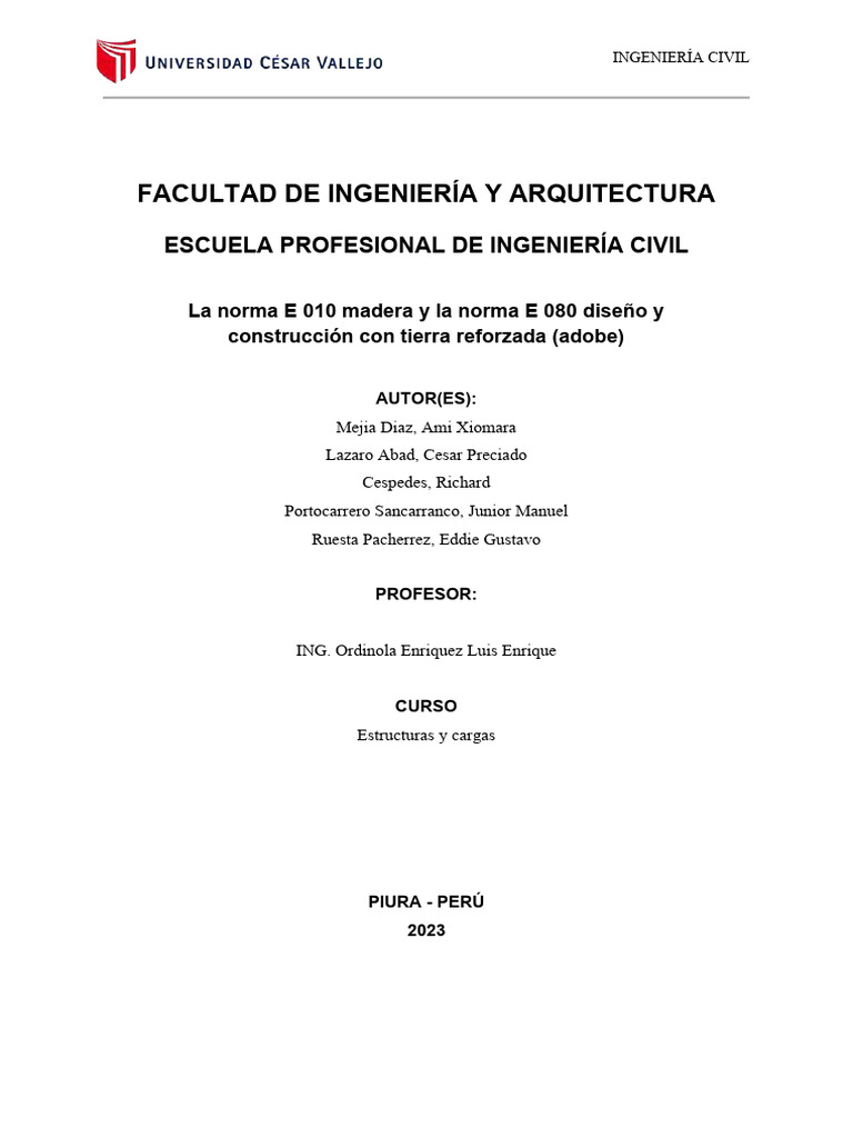 Normas E010 Madera y E080 Adobe | PDF | Madera | Viga (Estructura)