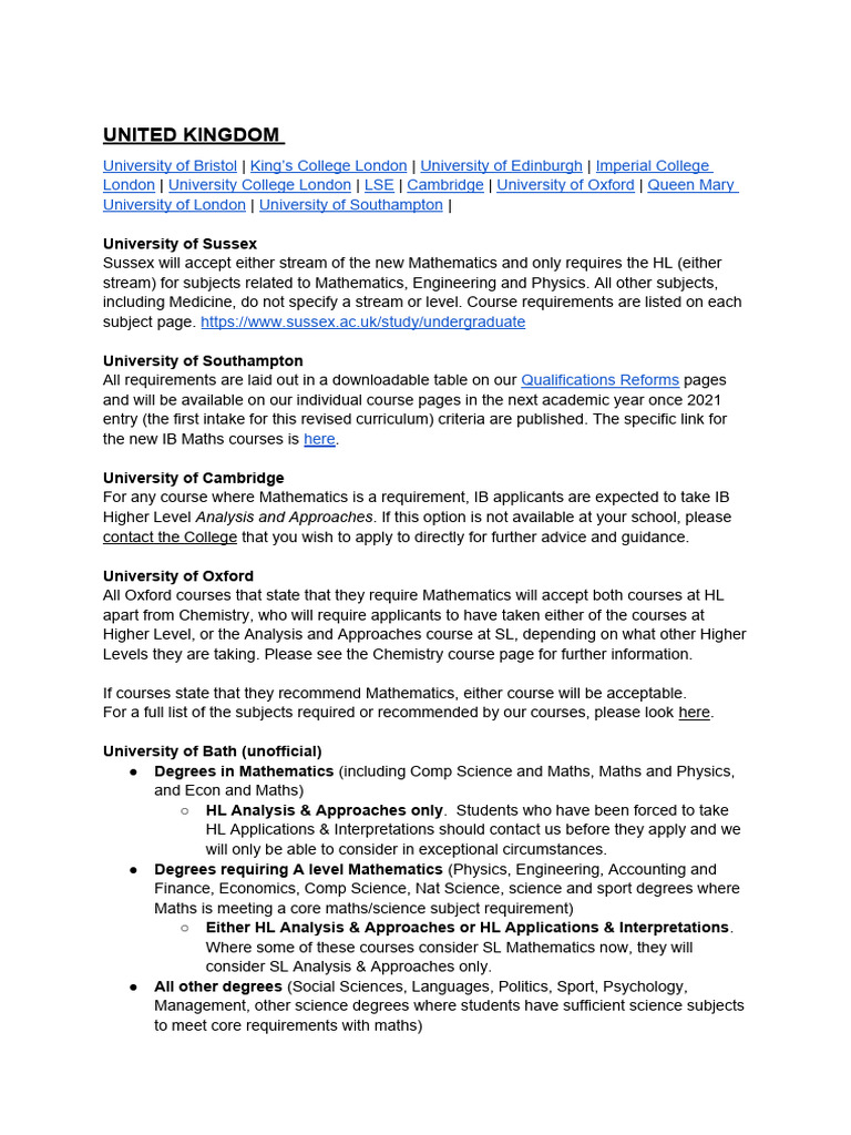 Mathematics University Subject Requirements Pdf