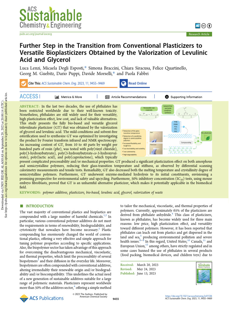 Further Step in The Transition From Conventional Plasticizers To ...