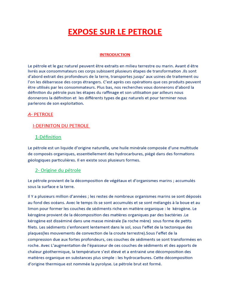 Expose Sur Le Petrole | PDF | Gaz naturel | Pétrole
