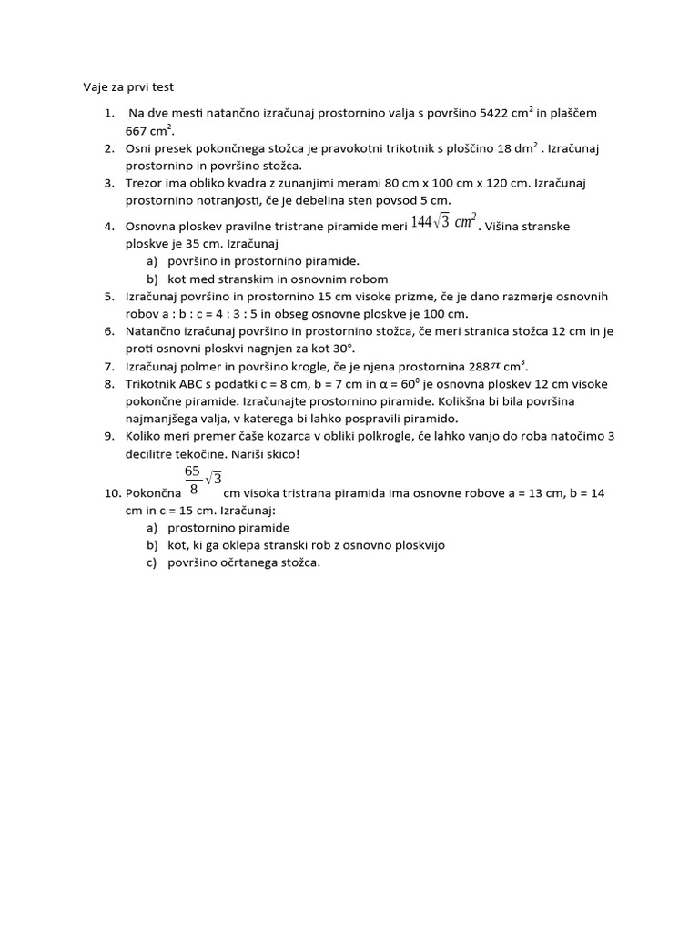 Vaje Za Prvi Test | PDF