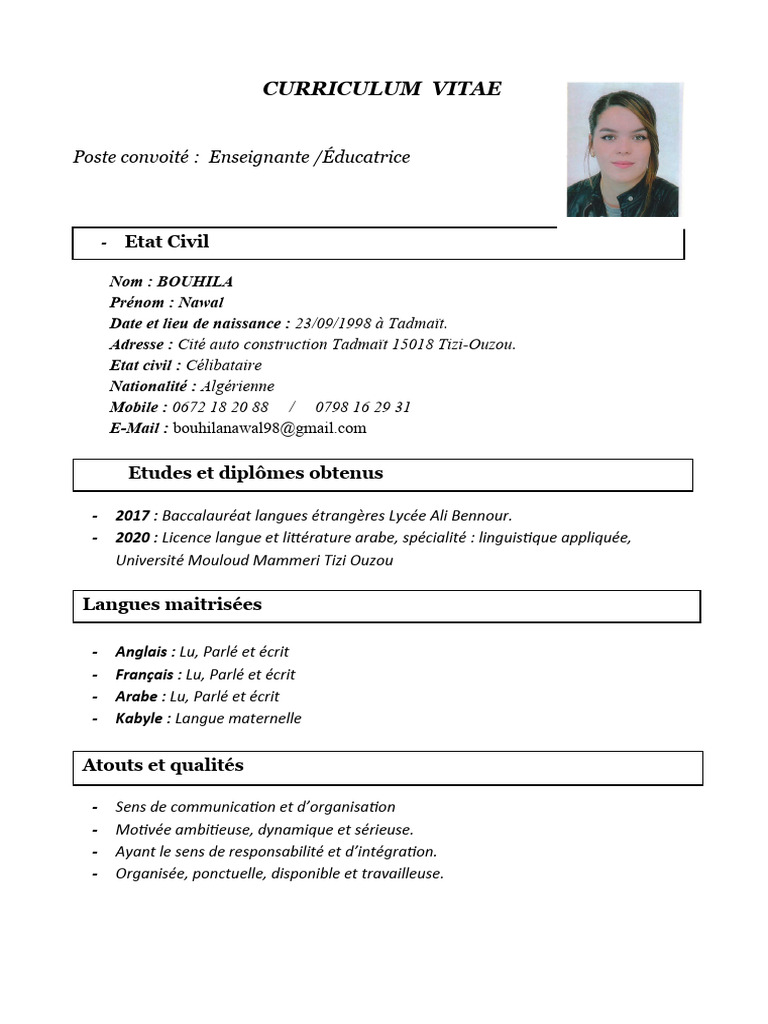 CV Bouhila Nawal | PDF