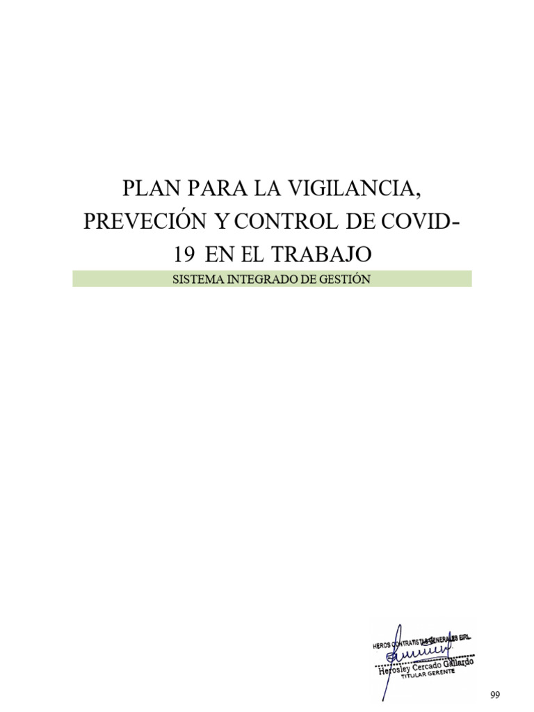 Plan de Control COVID-19 en el Trabajo | PDF | Seguridad y salud ...