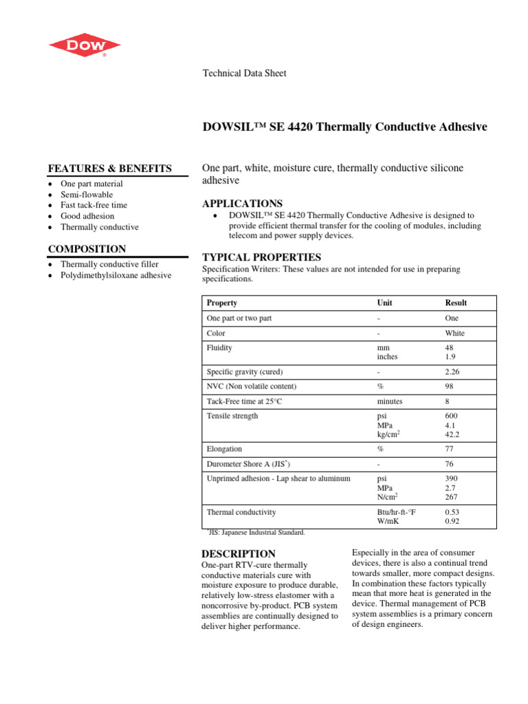 11 3061 01 Dowsil Se 4420 Adhesive | PDF