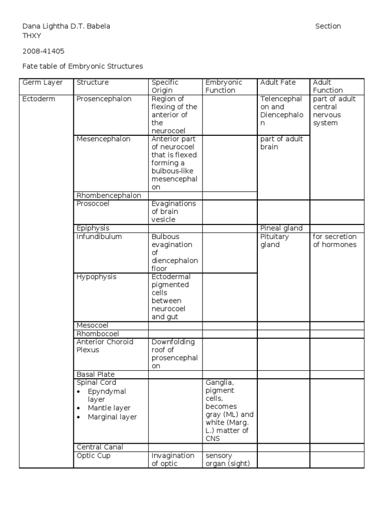 Fate Table | PDF | Circulatory System | Central Nervous System