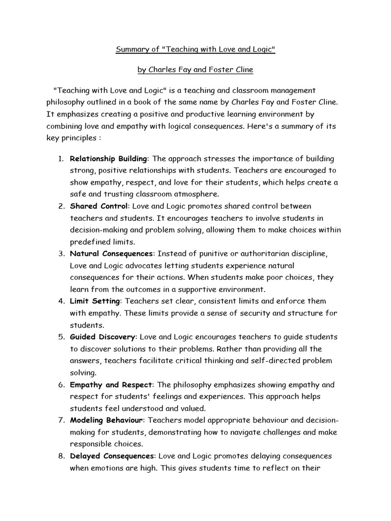 Summary of teaching with love and logic pdf