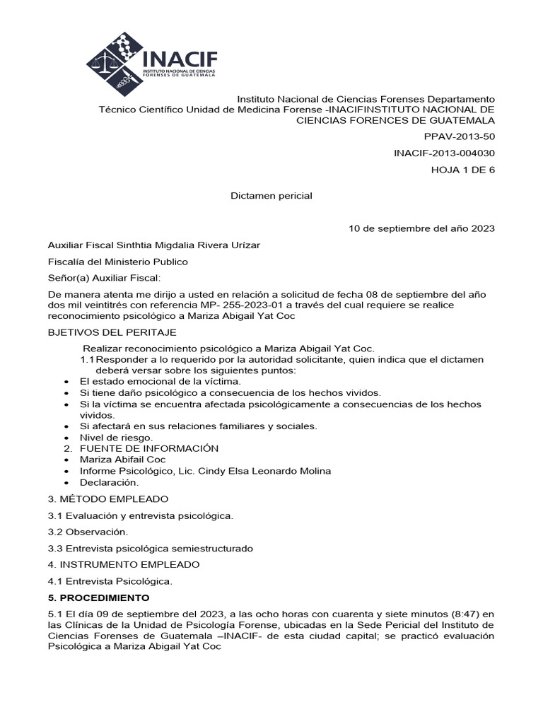 Dictamen Psicológico Forense de Víctima | PDF | Relaciones personales ...