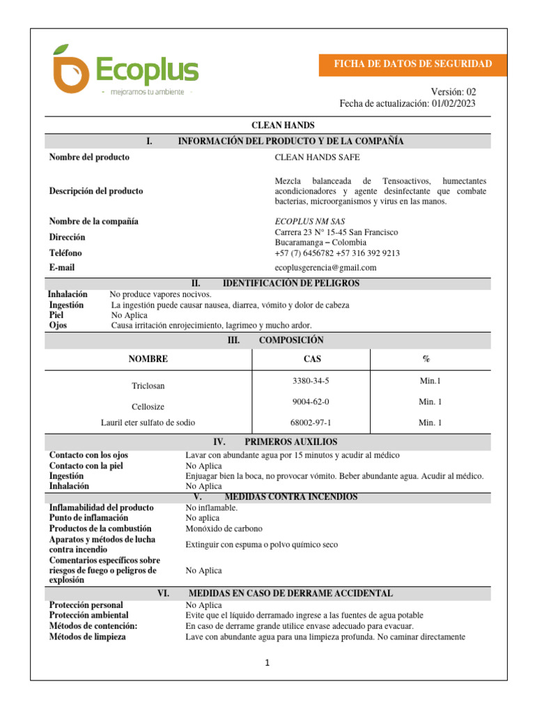 Gel desinfectante CLEAN HANDS SAFE | PDF | Agua | Sustancias químicas