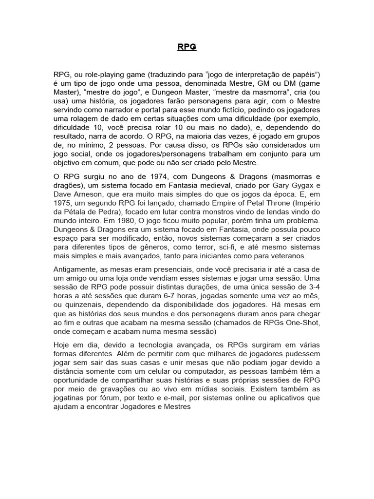 Introdução ao RPG e seus Sistemas | PDF | Jogos de RPG | Dungeons ...
