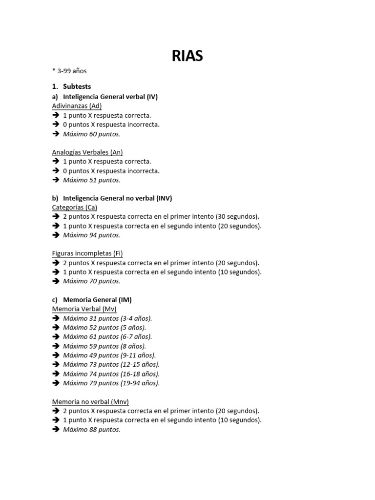 Corrección y Puntuación del Test RIAS | PDF | Cognición | Ciencia cognitiva