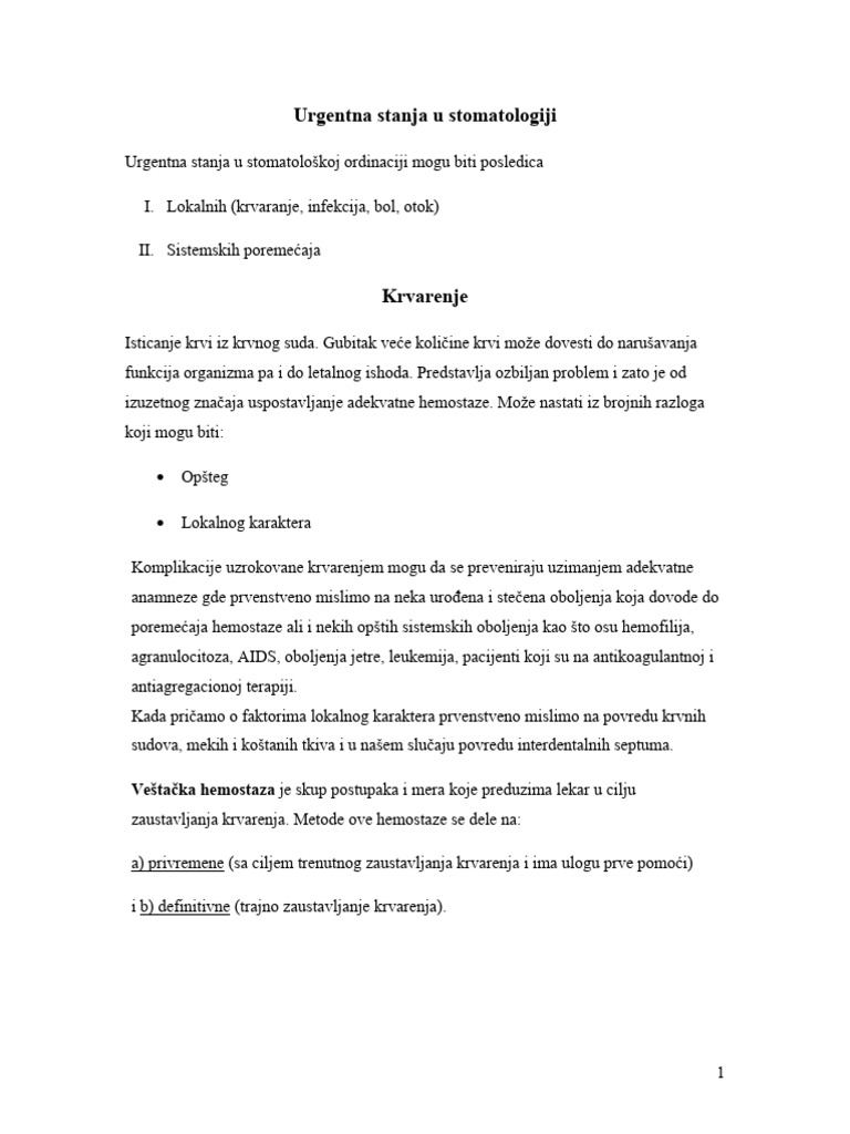 Urgentna Stanja U Stomatologiji | PDF
