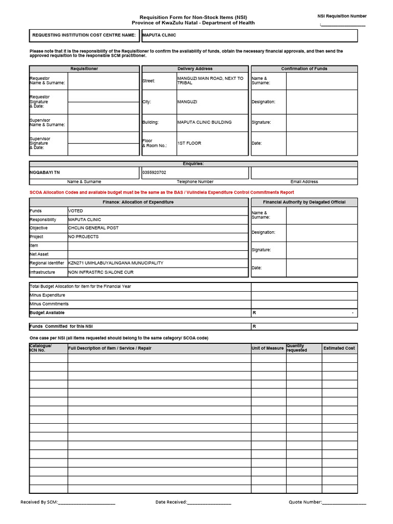 NSI Requisition Form for Health Items | PDF | Service Industries ...