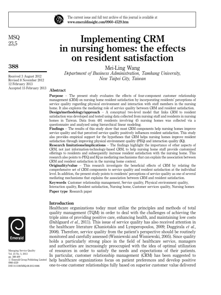 CRM Impact on Nursing Home Satisfaction | PDF | Customer Relationship ...