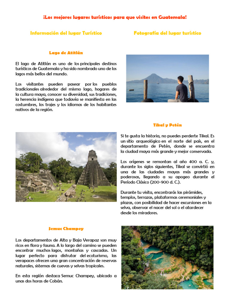 Lugares Turisticos en Guatemala Tablas | PDF | Civilización maya