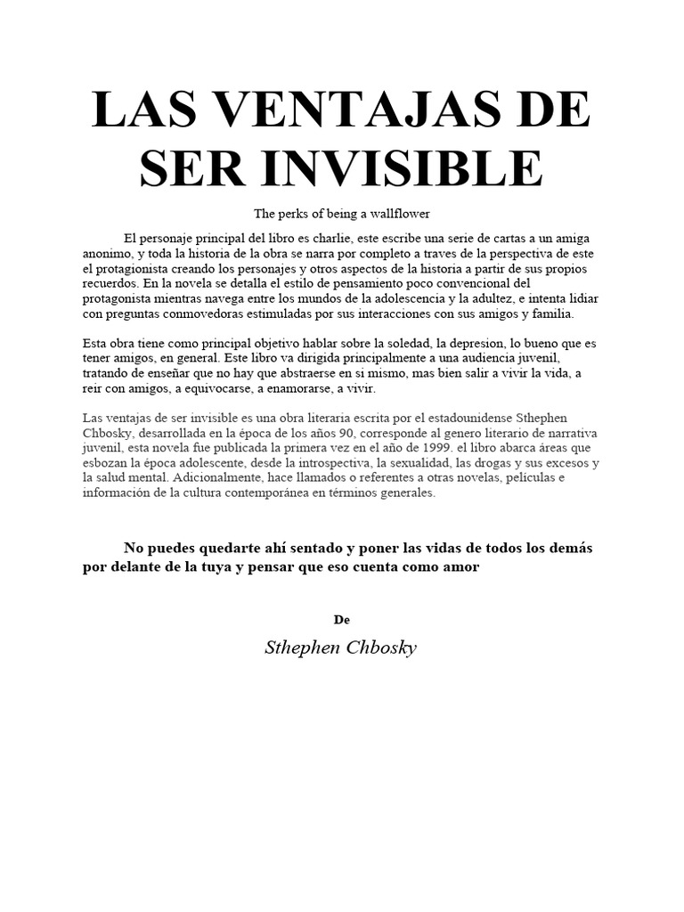 Las Ventajas de Ser Invisible | PDF