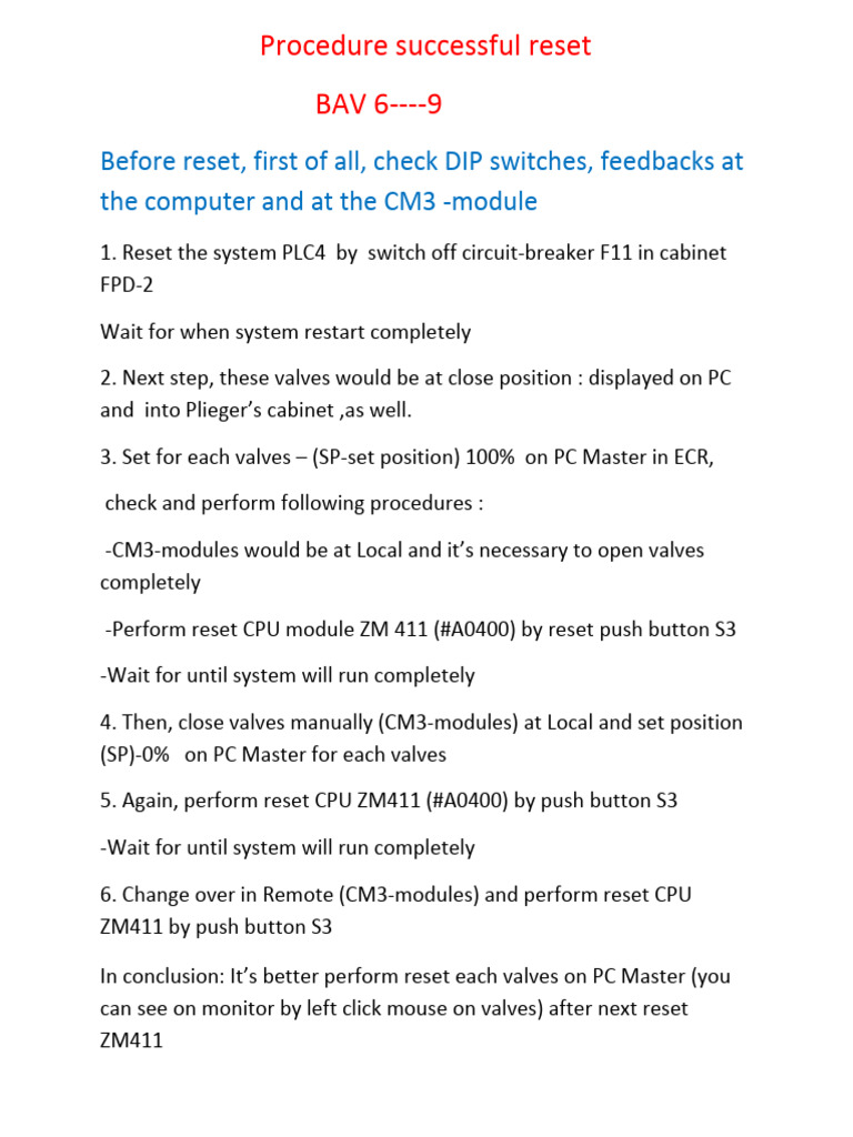 Reset Ballast Plieger Valves BAV69 PDF
