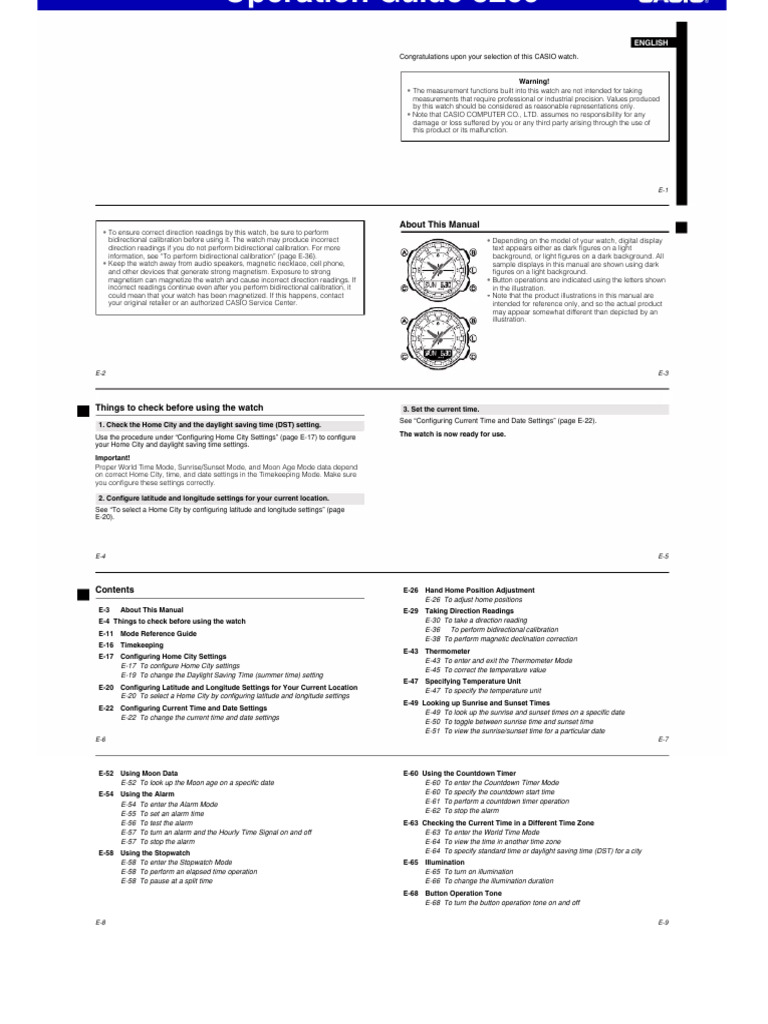 Casio SGW-500H User Manual | PDF | Daylight Saving Time | Calibration