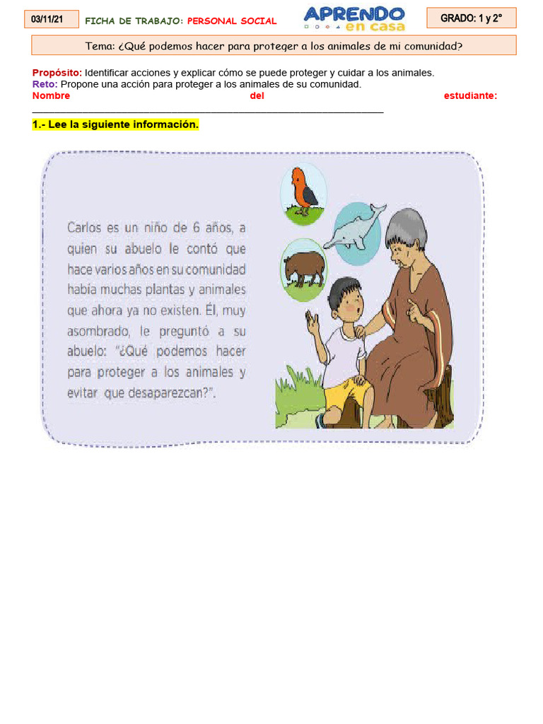 1° Y2° FICHA DE TRABAJO - PERSONAL SOCIAL - 01 NOVIEMBRE | PDF