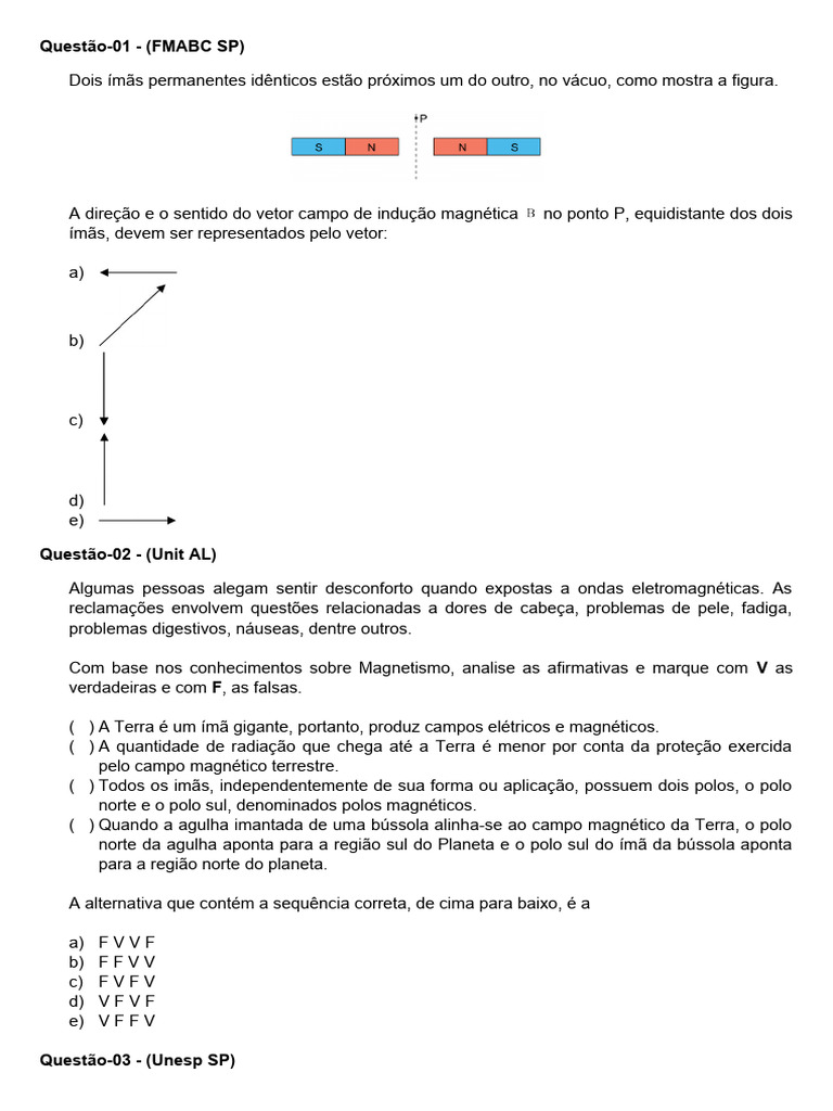Análise de Questões sobre Magnetismo | PDF