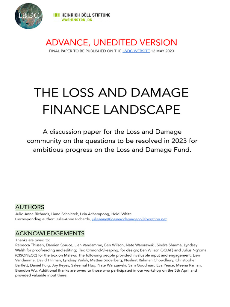 ADVANCE, UNEDITED VERSION Loss and Damage Finance Landscape Paper - L ...