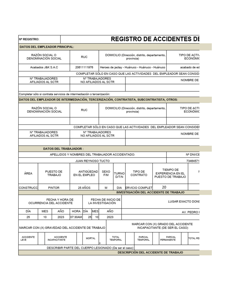 Registros DE ACCIDENTE PDF Outsourcing
