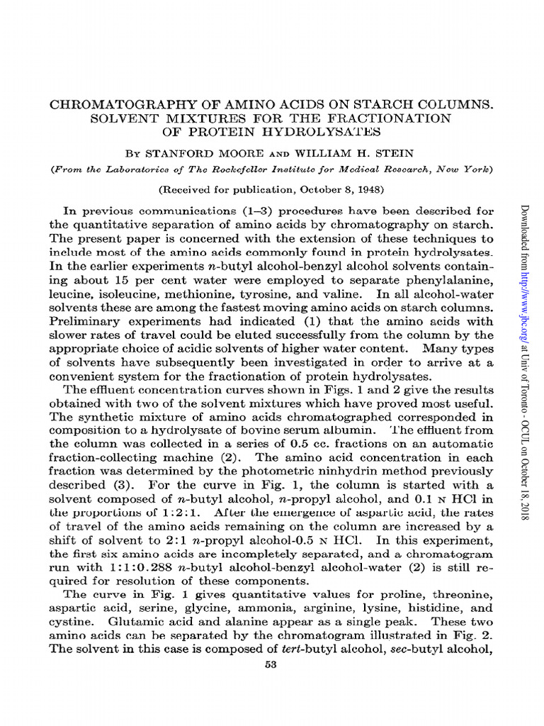 1949 Moore Chromatography of Amino Acids On Starch Columns Solvent