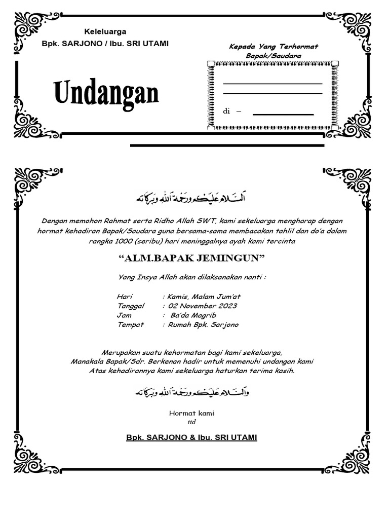 Undangan Tahlil 100 Hari 1 | PDF