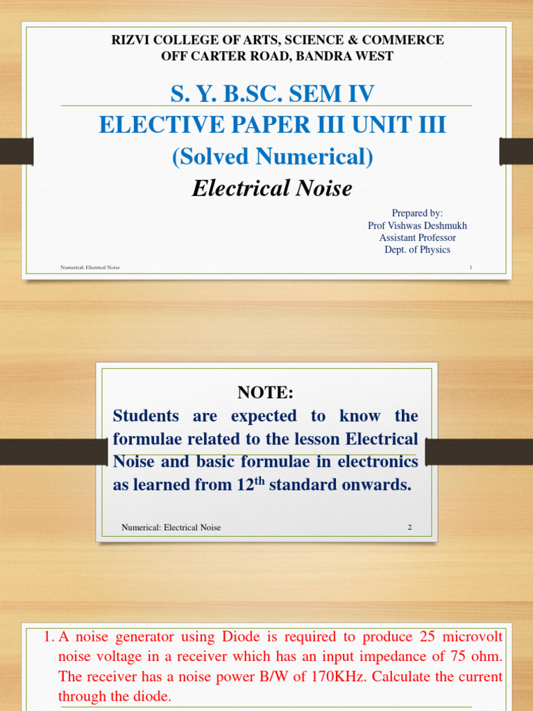 Electrical Noise Numerical Solutions | PDF | Amplifier | Signal To ...