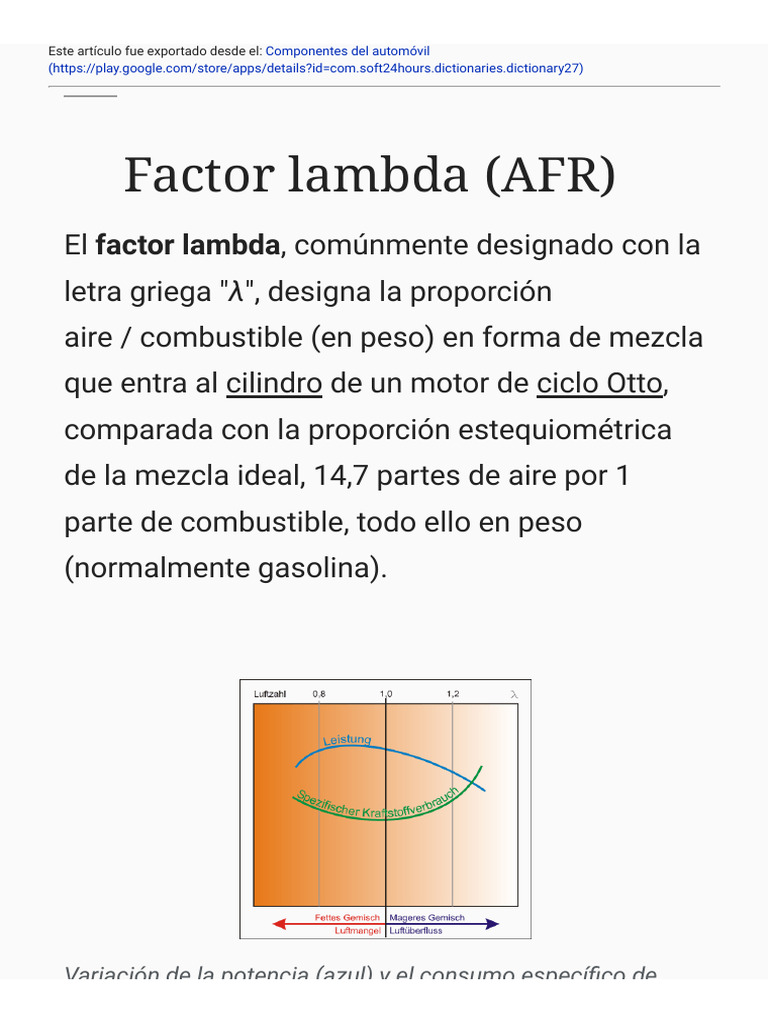 Componentes Del Automóvil Factor Lambda (AFR) PDF Inyección de